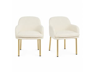 Lot de 2 chaises de salle à manger en polyester blanc avec accoudoirs, dossier ergonomique, pieds métal, patins réglables, charge 125 kg