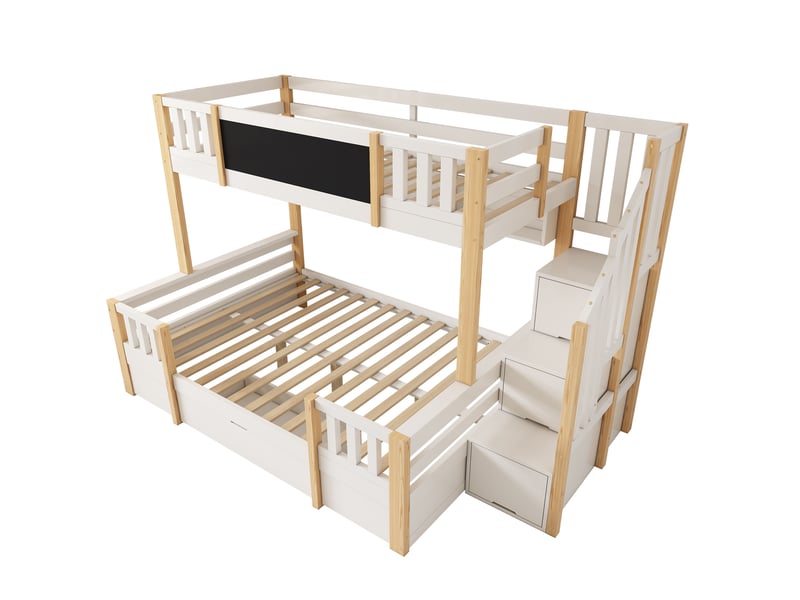 Lits superposés 90140 × 200 cm blanc et naturel, tableau et rangements IKSETERA TRADING LTD - Conforama W
