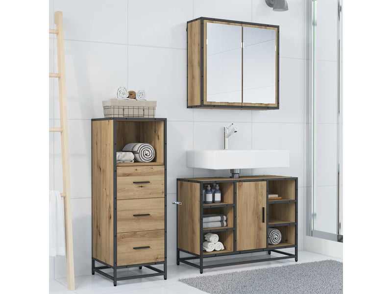  Ensemble de mobilier de salle de bain 3 pc chêne artisanal cf64304  - Conforama D