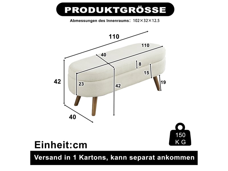  Banc coffre de rangement en tissu chenille beige 110x40x42 cm W3349P455064 - Conforama C