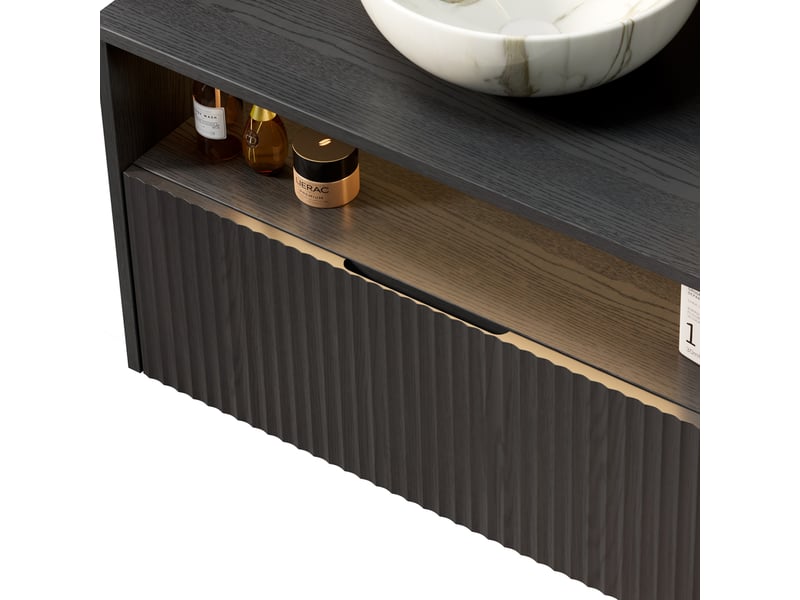  Meuble sous vasque mural avec 1 tiroir en bois massif et contreplaqué pour salle de bain noir 89 × 55 × 54 cm  - Conforama D