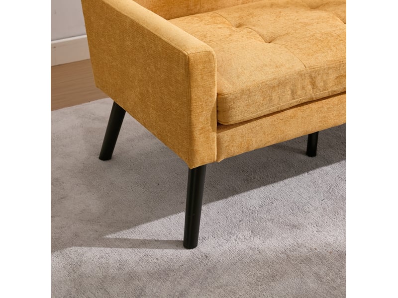  Canapé droit 2 places 119x75x88 cm, coussin haute densité, pieds en bois, pour salon, chambre et bureau, tissu jaune  - Conforama E