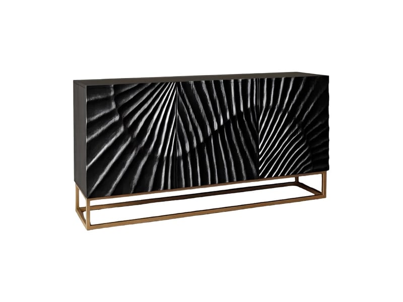  Buffet bas silva 3 portes noir et doré en bois massif de manguier sculpté – 140 x 75 x 38 cm  - Conforama A