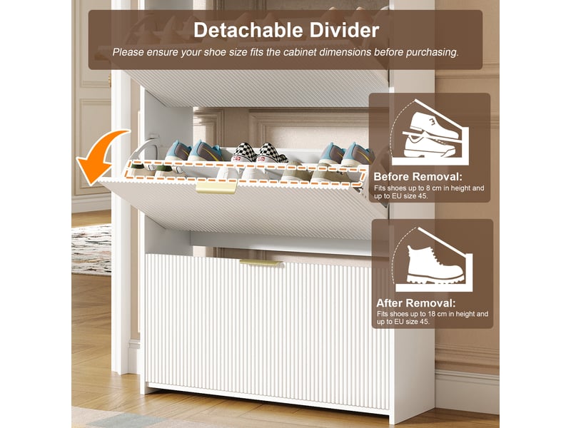 Meuble à chaussures 80x25x135cm blanc - meuble d'entrée étroit avec 3 abattants et 2 tiroirs - Conforama D