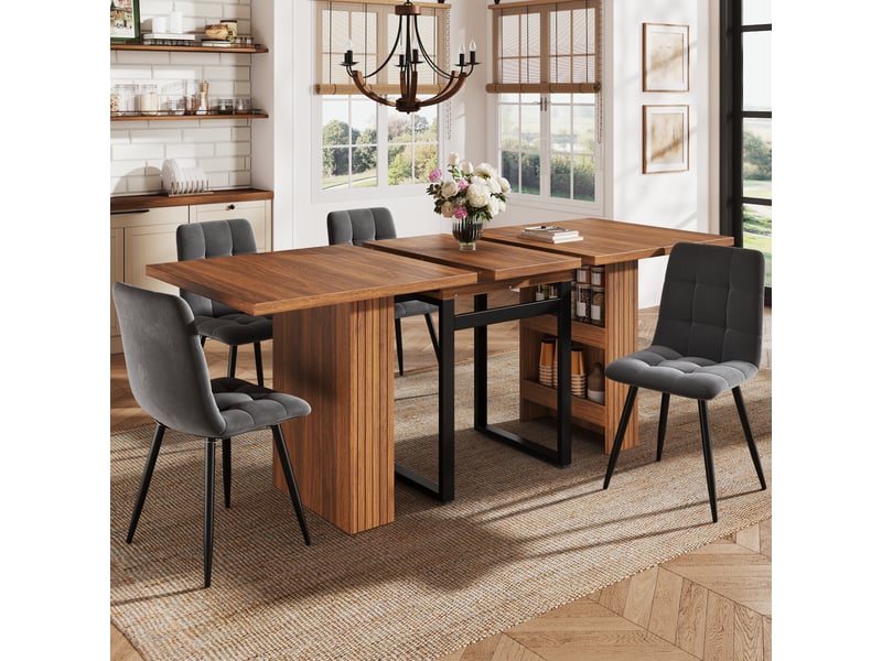 Table à manger extensible 120-160-200 cm table à manger 468 personnes rectangulaire moderne avec rangements, marron foncé - Conforama E
