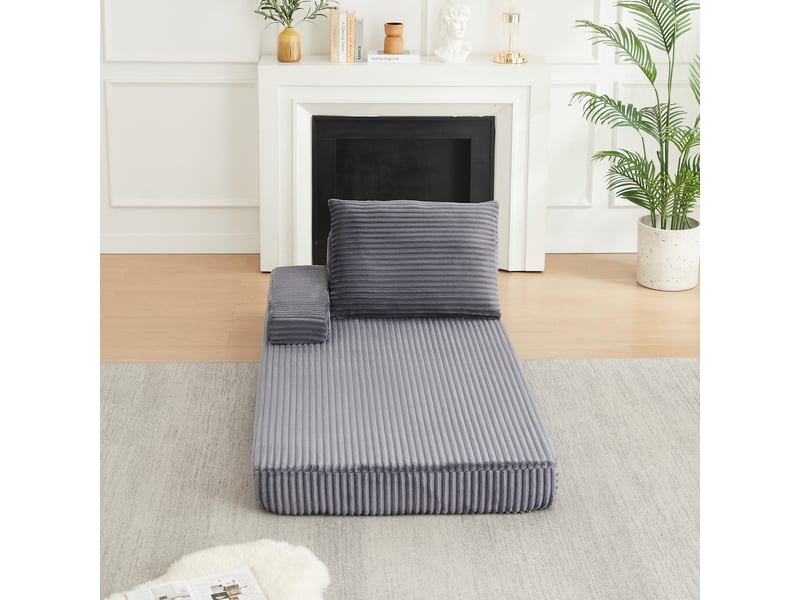  Canapé modulable convertible 211 cm en velours côtelé, dossier triangulaire, accoudoirs amovibles, assise longue multifonction - gris  - Conforama D