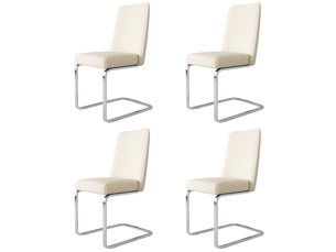 Lot de 4 chaises de salle à manger en velours beige pieds en métal argenté