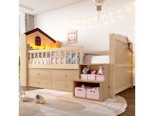 Lit avec rangement 90x200 cm <strong>MODENUIT </strong>  <strong></strong> coloris naturel
