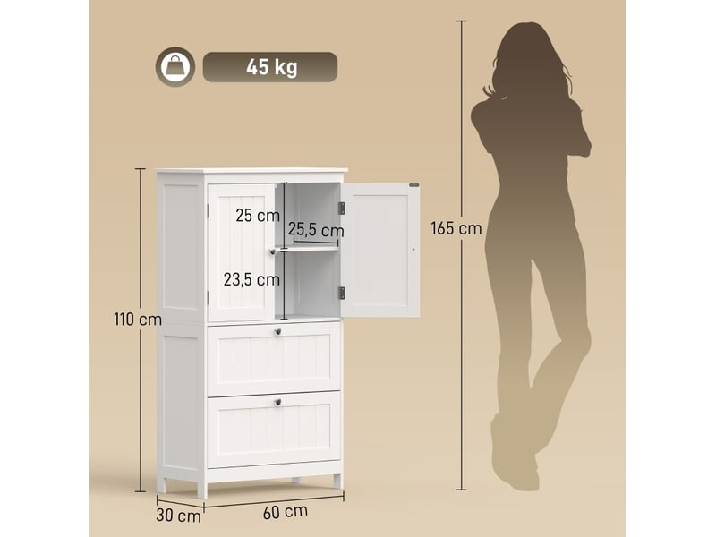 Armoire de salle de bains 60x30x110 cm sur pied mdf blanc  - Conforama E