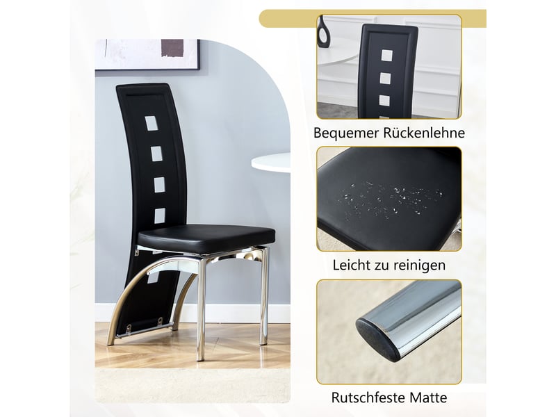  Lot de 2 chaises de salle à manger à dossier ajouré  - assise rembourrée, pu noir et métal argenté, 102,5 cm  - Conforama E