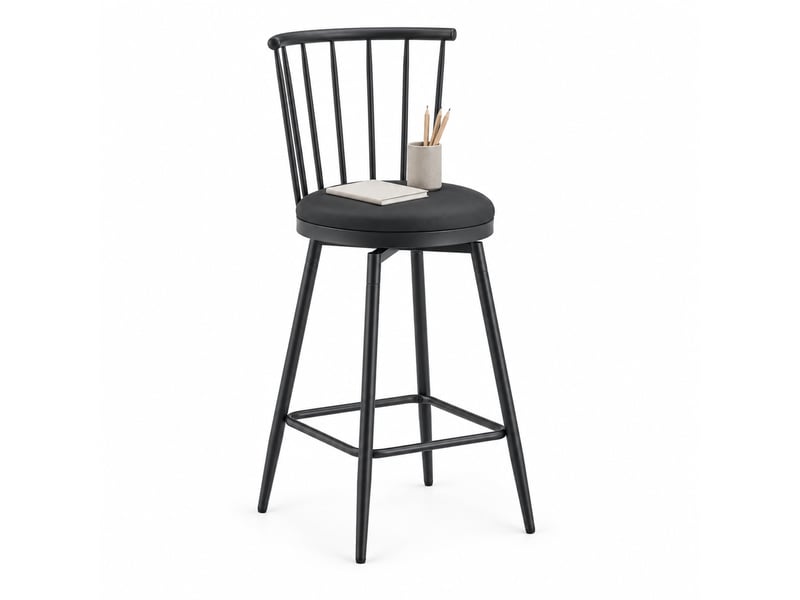 Tabouret de bar avec dossier windsor et assise rembourrée - lpospi - structure 4 pieds en métal, pu - noir - Conforama A
