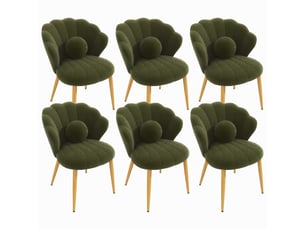 Lot de 6 chaises de salle à manger - 60x62,5x83 cm - chaises en tissu bouclé avec coussin et pieds en métal doré - vert