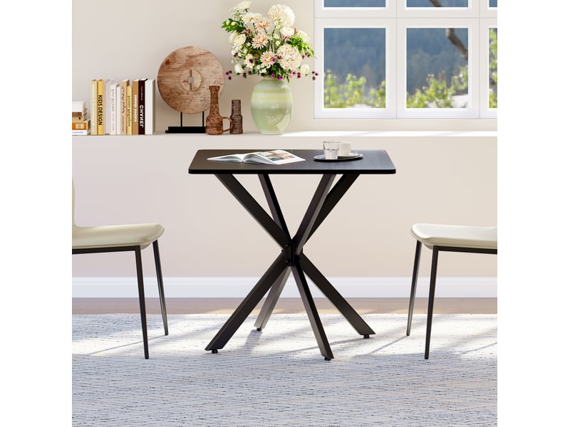  Table carrée 80 x 80 cm noire, piètement x en acier et pieds réglables  - Conforama D