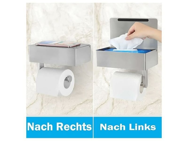  Enowelir support mural porte papier toilette avec boîte à lingettes humides en acier inoxydable sans perçage et étagère pour salle de bain  - Conforama D