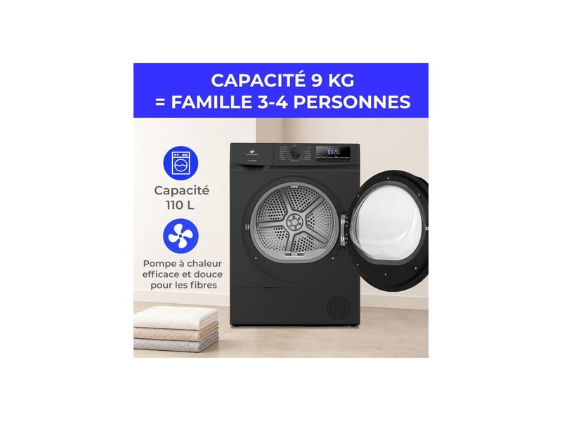  Sèche-linge pompe à chaleur 9 kg cesl9pcbd noir 14 programmes classe d CESL9PCBD - Conforama B