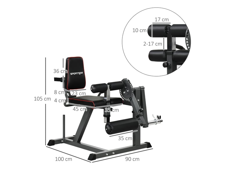  Machine de musculation jambes réglable à charge libre en acier gris, pour extension, flexion et pont fessier  - Conforama C