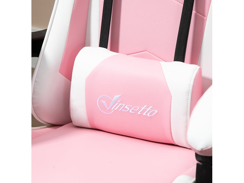  Chaise de gaming ergonomique bureau avec appui-tête coussin lombaire réglable en hauteur pivotante à 360° rose et blanc  - Conforama D