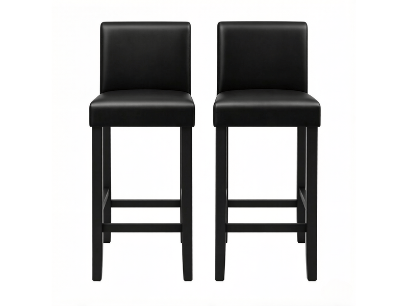  Lot de 2 tabourets de bar avec dossier en similicuir noir et bois  - Conforama A