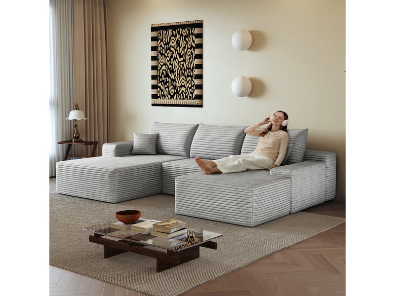  Canapé modulable d'angle 270 cm gris en tissu, assise profonde, sans montage, compressé, pour salon et appartement W3428S00113 - Conforama E