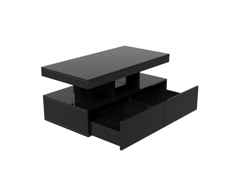  Table basse 104x53cm noir brillant et noir - design moderne avec éclairage led, 2 tiroirs et prise européenne standard  - Conforama A
