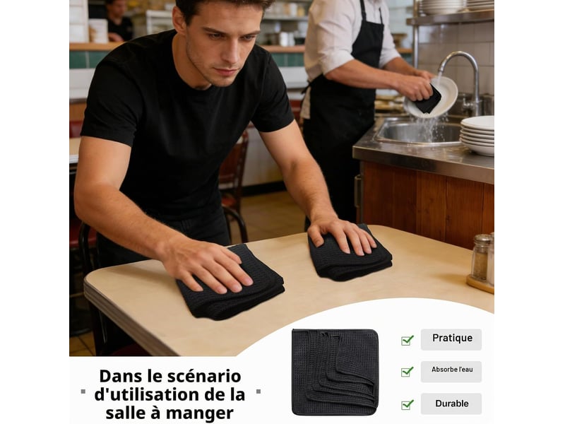 6 pièces chiffon microfibre cuisine 20x20 cm - petites lavettes cuisine noir & torchons vaisselle - tissu alvéolé super absorbant pour barista (noir) CSTY-0010114TY - Conforama C