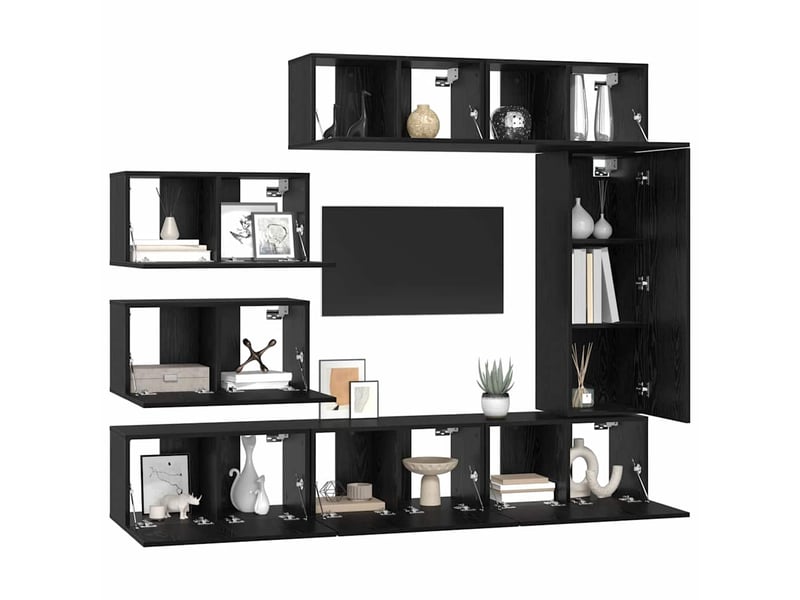  Ensemble meuble tv - banc tv - meuble de rangement 8 pcs chêne noir bois d'ingénierie  - Conforama C