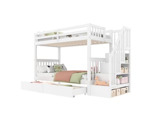 Lit superposé 90x200 cm <strong>MERAX</strong>  <strong>lit enfant blanc</strong> coloris blanc