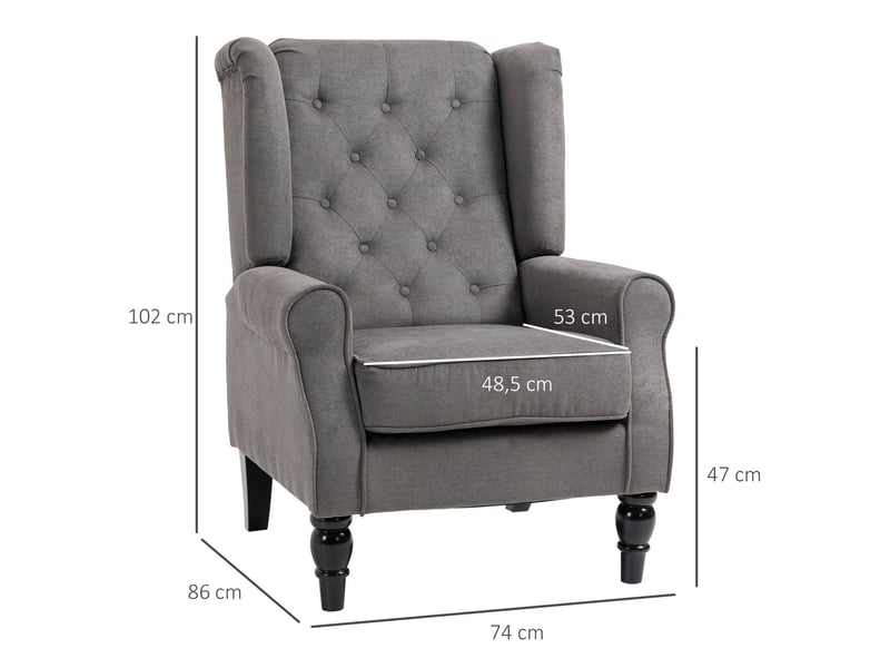  Fauteuil 74 x 86 x 102 cm fonction relax dossier oreilles capitonnage pieds en bois revêtement polyester gris foncé  - Conforama C