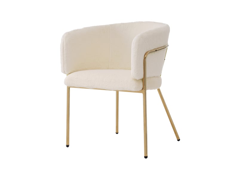  Chaise de salle à manger et de loisirs blanche en fausse fourrure, pieds métal  - Conforama A