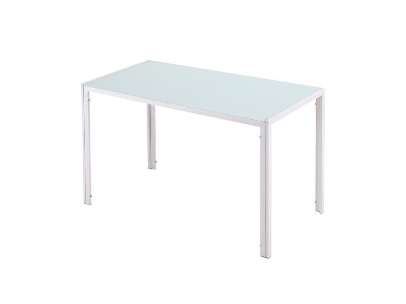  Table à manger pour 4 personnes, table de cuisine avec plateau en verre trempé et pieds en métal, 120x60x75cm, blanc  - Conforama B
