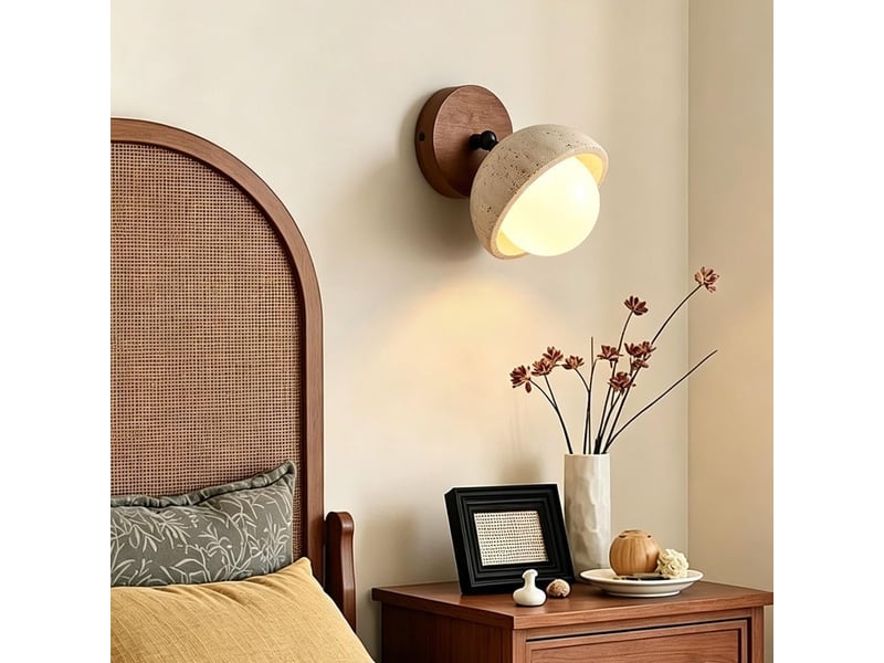  Applique murale en travertin style wabi-sabi orientable applique miroir salle de bain d15cm lumière chaude  - Conforama C