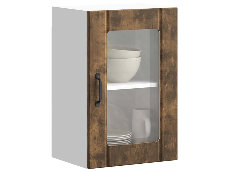  Meuble de rangement, armoire murale de cuisine avec porte en verre lucca chêne fumé  - Conforama D