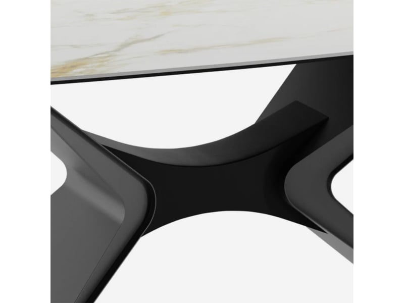 Table de salle à manger fixe en céramique sur verre 200x100 halo - blanc - marbre calacatta - Conforama C