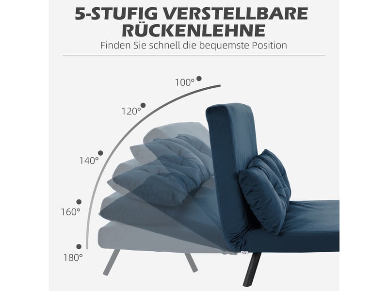Fauteuil convertible lit 1 place velours bleu - dossier réglable 5 positions - structure acier solide - 102x73x81cm - Conforama C