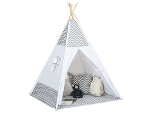 Tente teepee indien tente de jeu pour enfant style graphique - dim. 1,2l x 1,2i x 1,55h m - à l'intérieur à l'extérieur gris blanc - porte refermable fenêtre tapis coussin sac transport inclus