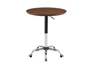 Table basse relevable diamètre 70 cm diamètre 70 cm teinte noyer hauteur réglable roulettes forme ronde