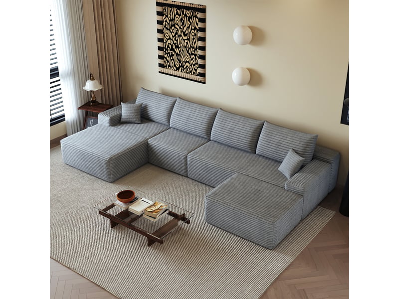  Canapé d'angle modulable gris avec méridienne en l, assise profonde, sans montage, mousse compressée  - Conforama W