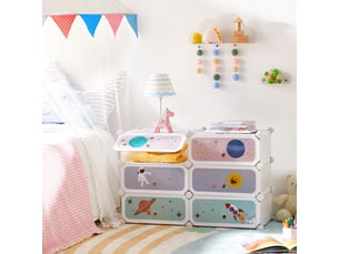 Songmics étagère à chaussures modulable enfants, meuble de rangement 6 emplacements, armoire avec étagères en plastique, organisateur avec portes, 43 x 31 x 105 cm, blanc lpc904w01