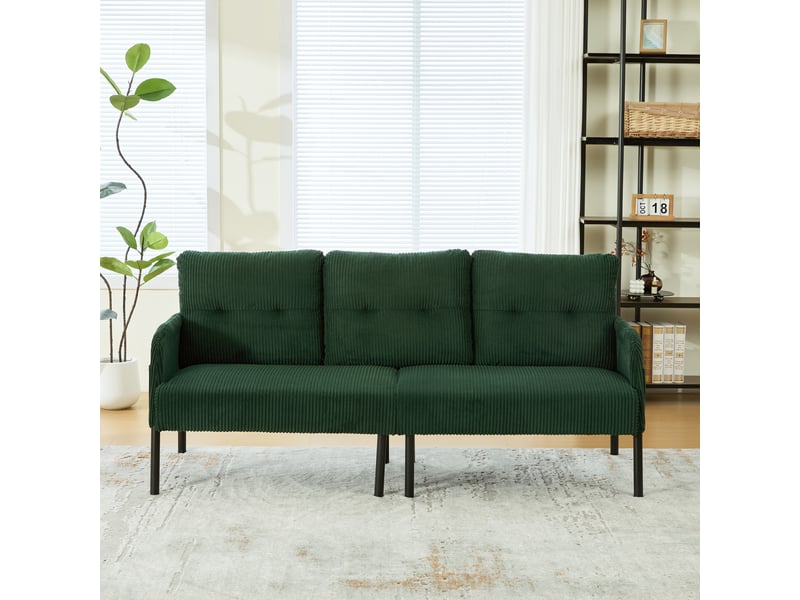  Canapé 3 places corda vert, dossier haut, poches latérales, pieds métal  - Conforama B