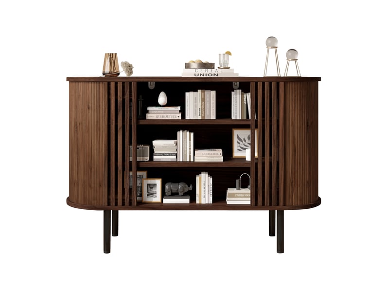 Buffet rangement 120x40x80 cm 3 niches ouvertes pieds métal réglables mdf et panneaux de particules noyer  - Conforama A