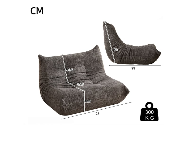  Canapé droit en velours chenille, rembourrage mousse, modèle chenille sans accoudoirs, 83 x 99 x 127 cm, gris  - Conforama C