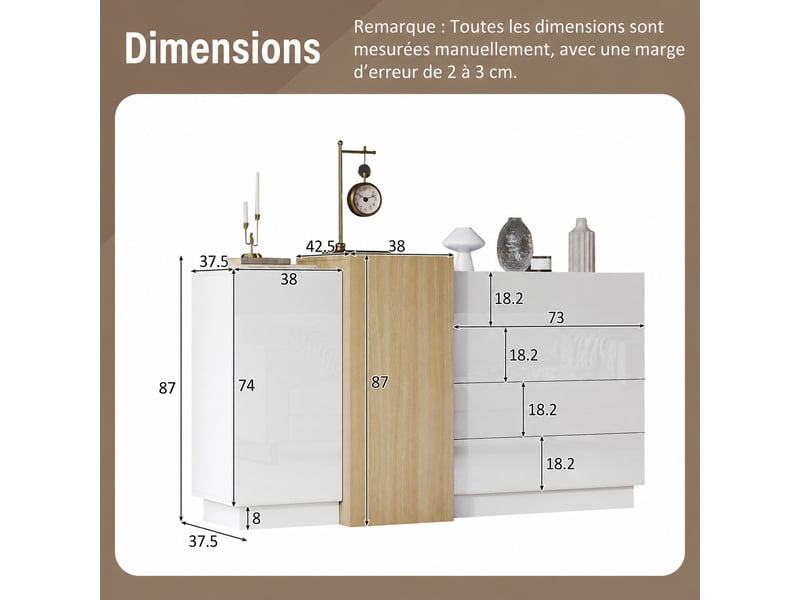 Buffet blanc laqué brillant 2 portes 4 tiroirs meuble de rangement moderne 140 cm  - Conforama D