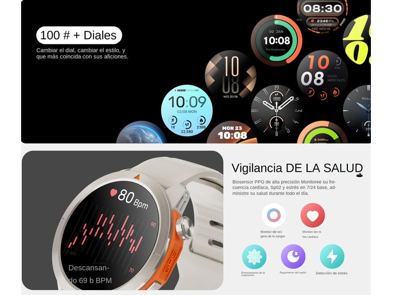 (noir) montre connectée avec écran amoled, appels bluetooth, boussole et résistance à l'eau.  - Conforama C