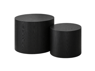 Lot de 2 tables d’appoint rondes modernes, bois noir, pieds antidérapants, sans montage