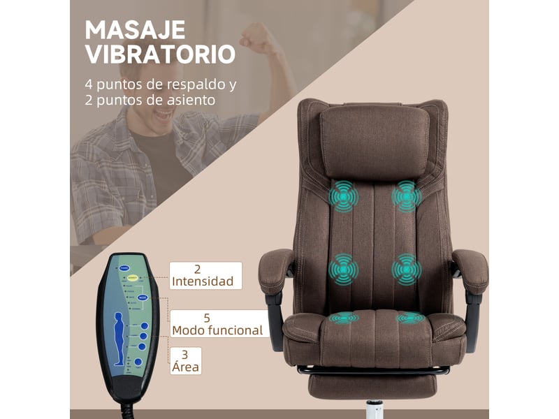  Fauteuil de massage à 6 points de massage, hauteur réglable, télécommande, repose-pieds et appui-tête, marron foncé  - Conforama E