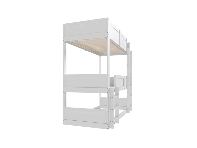  Lit superposé triple 90x200 cm modulable, lit enfant en bois massif blanc avec barrières de sécurité et sommiers à lattes.  - Conforama D