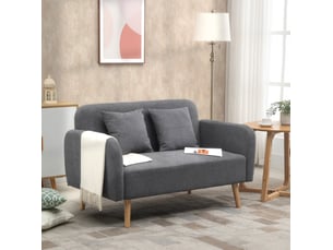 Canapé 2 places 130x70x80 cm – gris – 2 coussins et repose-pieds réglables, revêtement polyester aspect velours