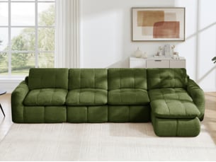 Canapé modulable d’angle en l 4 places avec pouf mobile, chenille vert, sans structure