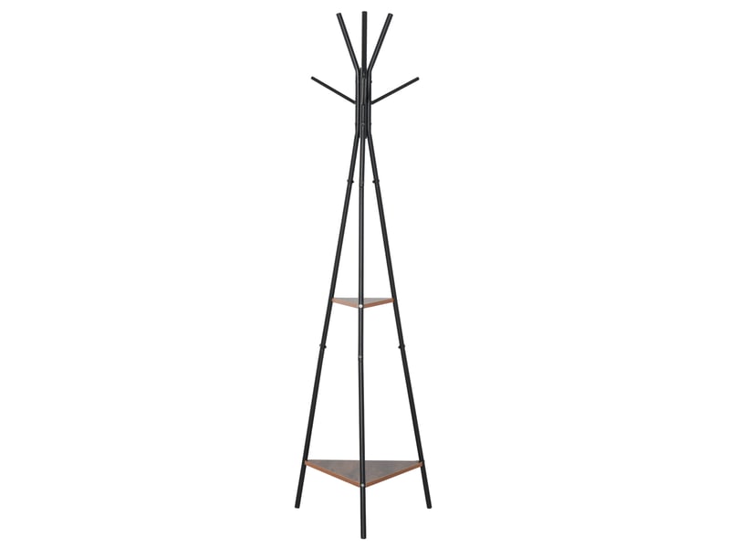 Porte-manteau trépied style industriel branches 2 étagères + 6 patères dim. 52l x 46l x 182h cm noir métal - Conforama B