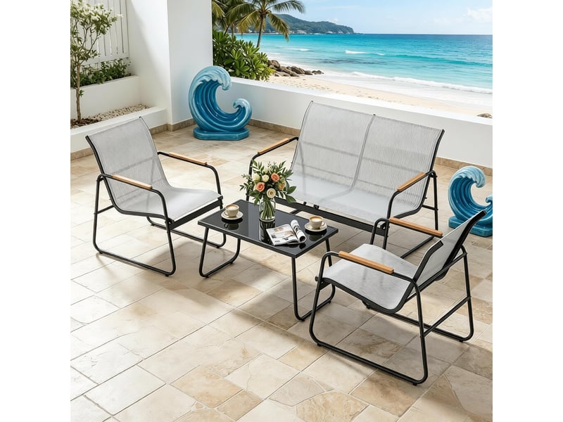  Ensemble de salon de jardin 4 pièces, mobilier de terrasse, extérieur et pelouse  - Conforama D